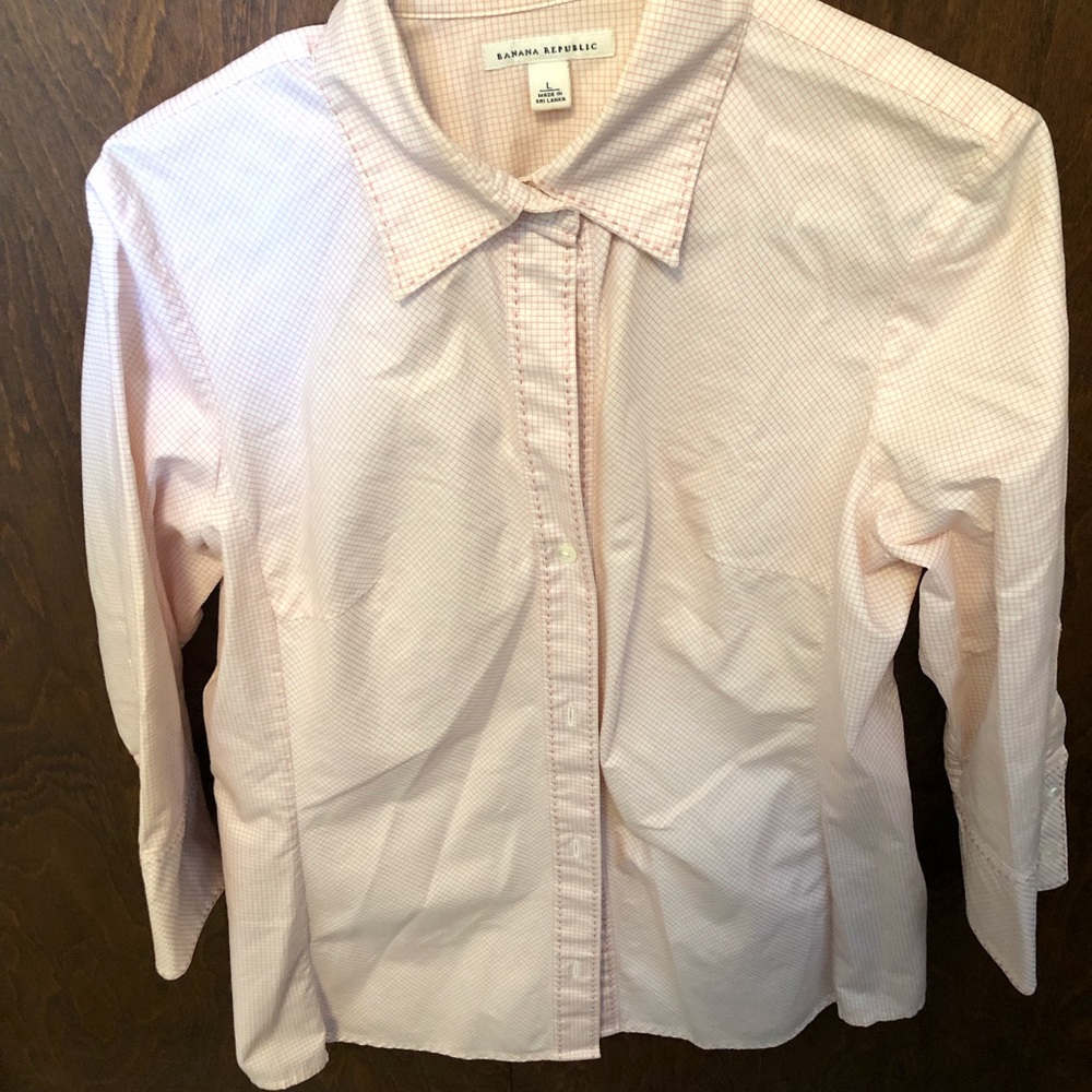 Banana Republic pink checkered button down top